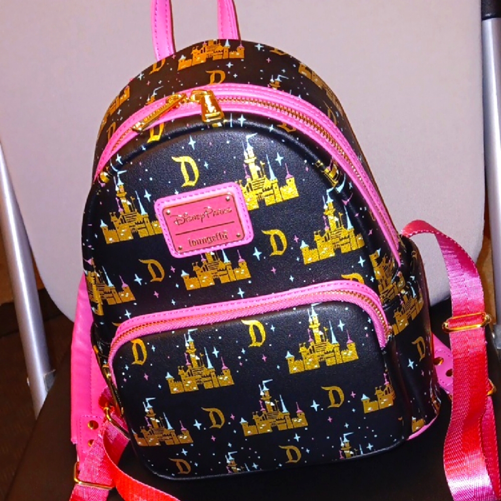 Loungefly Black & Pink Disney Castle Mini Backpack